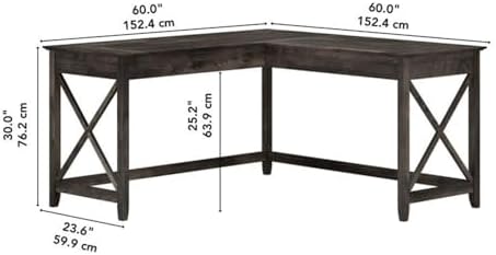 Pemberly Row 60W L Shaped Desk, Dark Gray Hickory Finish, Engineered Wood - Image 3