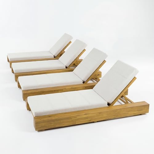 Christopher Knight Home Tory Acacia Wood Chaise Lounge Chair Outdoor Set of 4 - Image 5