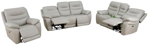 Electric Power Reclining Sofa Set, Genuine Breathing Leather Recliner Couch Set by UOCFYK