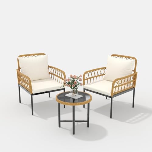 3-Piece All-Weather Wicker Rattan Bistro Patio Furniture Set by Unknown