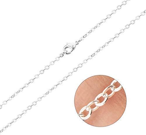 Wholesale 12 PCS Silver Plated Solid Brass Flat Cable Chains Bulk for Jewelry Making (18 Inch(1.5MM))