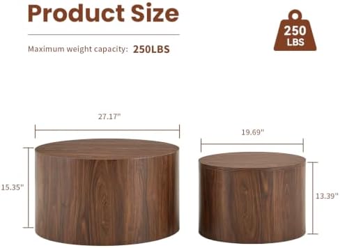 LKTART Walnut Round Nesting Coffee Table Set of 2 - Image 2