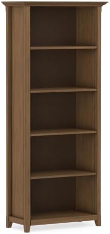 SIMPLIHOME Amherst 70" Tall Solid Wood 5-Shelf Bookcase in Brown by SimpliHome