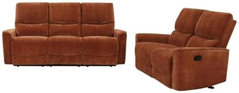 Pemberly Row 2-Piece Reclining Sofa Set, Burnt Orange Chenille, Motion Sofa and - Image 3