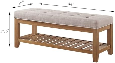 24KF Large Rectangular Upholstered Tufted Linen Fabric Ottoman Bench, Padded - Image 2