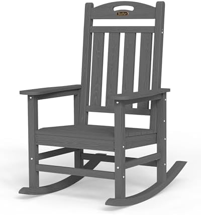 Outdoor Rocking Chair, HDPE Patio Rocking Chair, All Weather, Dark Grey by Suunyn
