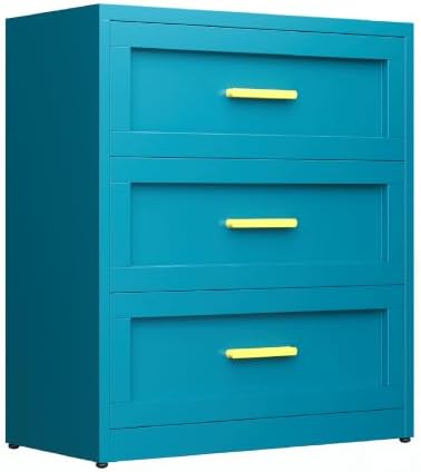 Metal Drawer Dresser for Bedroom，Blue 3 Drawer Dresser by XIUSVON