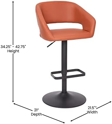 Flash Furniture Vinyl Adjustable Barstool, Cognac/Black - Image 3