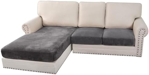H.VERSAILTEX Velvet Stretch Sectional Couch Covers 3 Pieces Sofa Seat Cushion by HVERSAILTEX