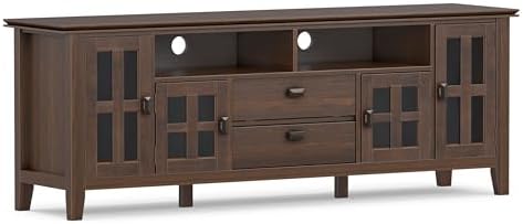 SIMPLIHOME Artisan 72" Wide Solid Wood TV Stand in Natural Aged Brown by SimpliHome
