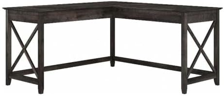 Pemberly Row 60W L Shaped Desk, Dark Gray Hickory Finish, Engineered Wood by PEMBERLYROW