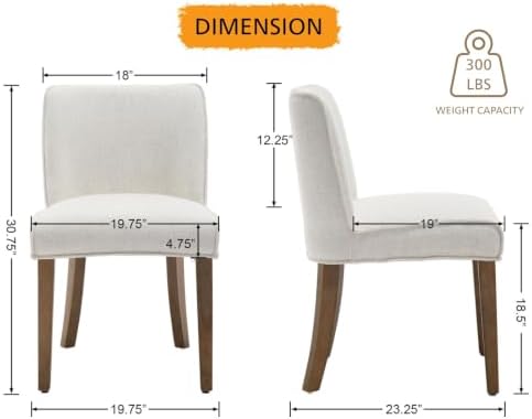 Mid-Century Dining Chairs Set of 4, Linen Fabric Solid White Kitchen Chairs - Image 2