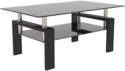 Rectangle Glass Coffee Table for Living Room, All Black - Image 4