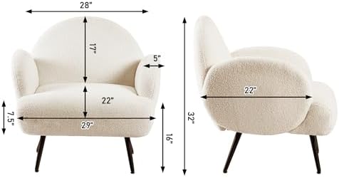 Accent Chair White with Black Metal Legs, Reading Chair - Image 2