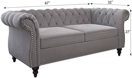Chesterfield Loveseat, Modern Velvet Sofa Tufted Couch 2 Seater - Image 2