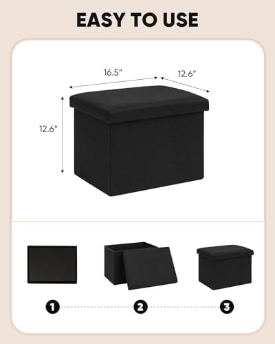 B FSOBEIIALEO Folding Storage Ottoman, 16.5" Linen Ottomans - Image 3