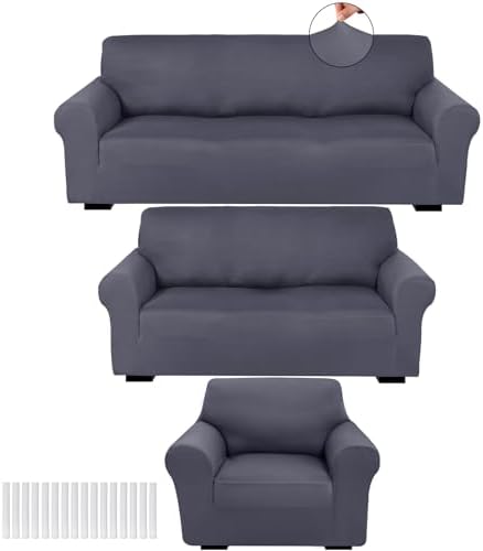 Peryiter 3 Pcs Couch and Loveseat Sofa Covers, Dark Gray, Milk Silk by Peryiter