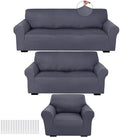 Peryiter 3 Pcs Couch and Loveseat Sofa Covers, Dark Gray, Milk Silk by Peryiter