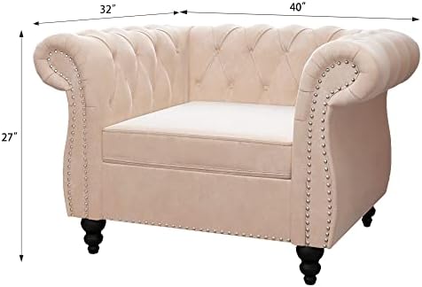 ORRD 2 Piece Living Room Set, Velvet Chesterfield Sofa Loveseat Couch Chair - Image 3