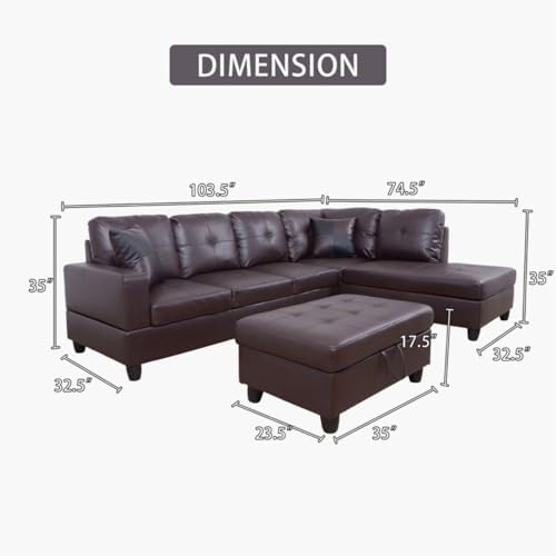 L-Shaped 3-Piece Faux Leather Sofa - Image 2