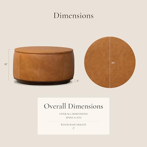 Poly & BARK Herve Storage Ottoman – Round Italian Full-Grain Leather Ottoman - Image 2