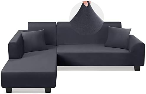 KinCam Sectional Couch Covers Stretch L Shape Sofa Covers, Dark Grey by KinCam