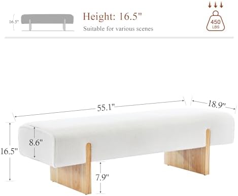 Upholstered End of Bed Bench, Solid Wood Legs & Soft Teddy Fabric - Image 2