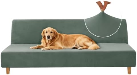 XINEAGE Velvet Armless Futon Cover, Stretch Pet Futon Slipcover, Pea Green by XINEAGE