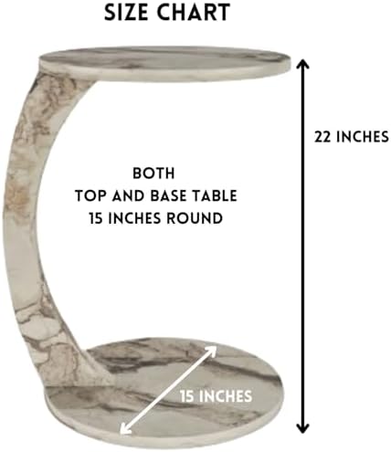 C Shaped End Table for Couch Small Places, Faux Marble Engineered Wood Space - Image 2