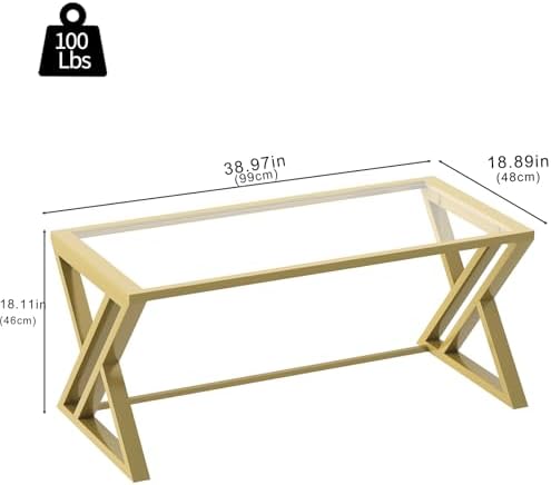 Wolawu Coffee Table Gold Glass Coffee Table - Image 2