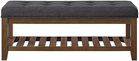 24KF Large Rectangular Upholstered Tufted Linen Fabric Ottoman Bench, Padded - Image 4