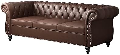 ORRD Chesterfield Sofa Leather, Modern PU Tufted Couch 3 Seater - Image 5