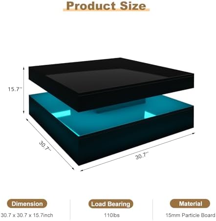 HedoAjim Black LED Coffee Table - Image 2