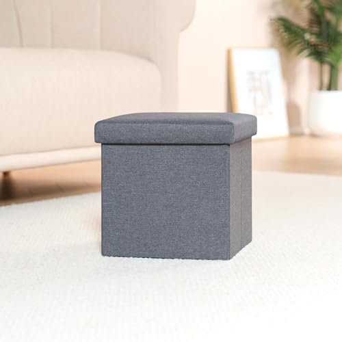 B FSOBEIIALEO Storage Ottoman Cube, 11.8" Linen Small Ottoman - Image 6
