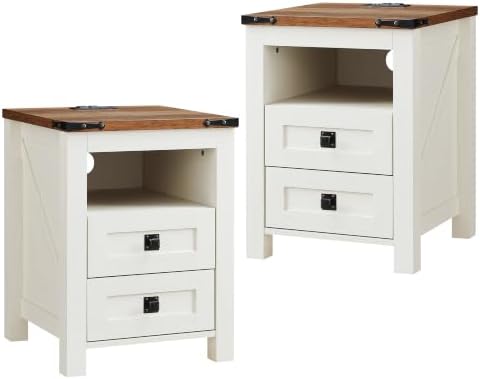 T4TREAM 18" Farmhouse Nightstand Set of 2, Antique White by T4TREAMFurniture