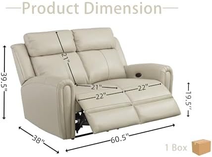 THSUPER Beige Genuine Leather Power Recliner Sofa Loveseat - Image 4