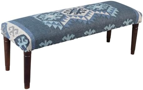 LR Home Blue/Ivory Handmade Upholstered Bench - Image 4