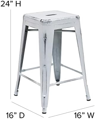 Flash Furniture Kai Commercial Grade 4 Pack 24" High Backless Distressed White - Image 3