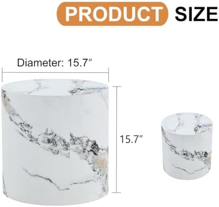 Round Side Table, End Table Living Room Tables, Faux Marble Sofa Couch Tables - Image 2