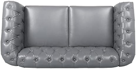 LEVNARY Leather Sofa, Chesterfield Tufted Upholstered 2 Seater Couch, Modern - Image 4