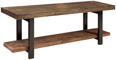 Reclaimed Wood Bench with Shelf Brown Solid Farmhouse Rustic Metal Natural - Image 3