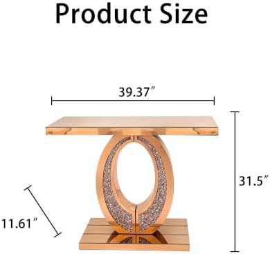 Mirrored Console Table with Crushed Diamond Inlay, 39.3" Oval-Shaped - Image 2