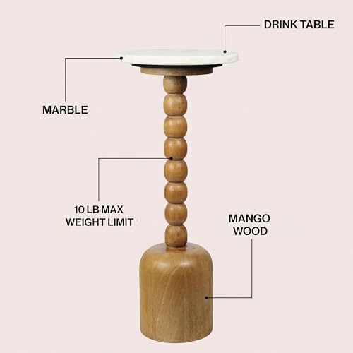 JONATHAN Y Turner 24.5" Round Marble Mango Wood Drink Table - Image 4