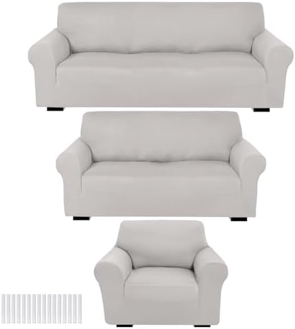 Peryiter 3 Pcs Couch and Loveseat Sofa Covers, Milk Silk by Peryiter