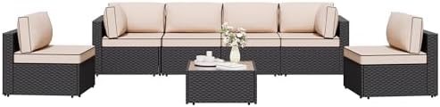 Shintenchi 7 Pieces Outdoor Patio Sectional Sofa Couch, Wicker Furniture by Shintenchi%7CFurnitureMadeforRealLife