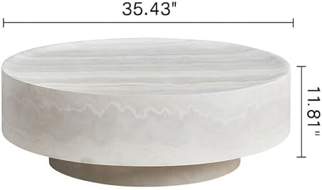 WILLIAMSPACE 35.43" Round Marble Coffee Table Faux Stone Living Room Table - Image 2
