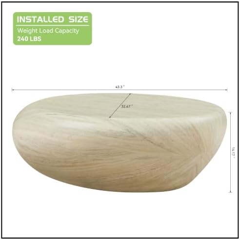 JUSTONE 43" Oval Coffee Table, Curved Fiberglass Light Yellow - Image 2