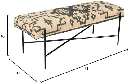 LR Home Black/Cream Handmade Upholstered Bench - Image 2