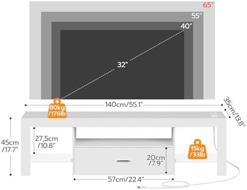 HOOBRO LED TV Stand with Power Outlets to 65 inch TV, Gaming Entertainment - Image 3