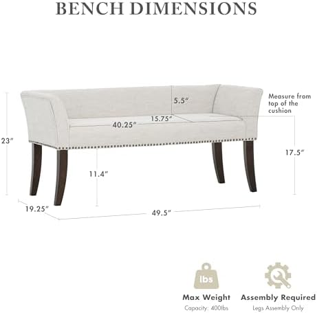 Madison Park Accent Bench for Living Room, Upholstered - Image 3